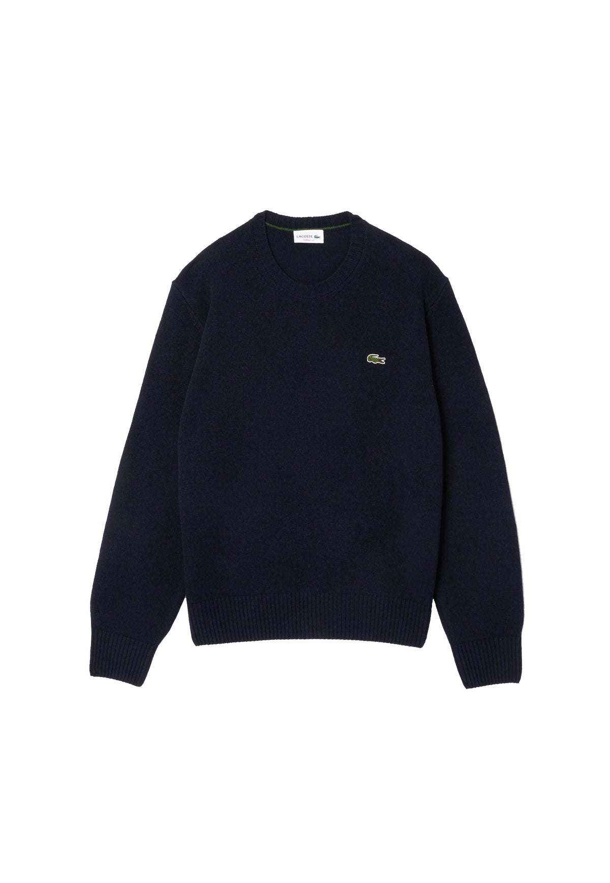 Maglione girocollo con ricamo sul petto in lana cardata blu navy Lacoste A26 AH2916 166166 LACOSTE