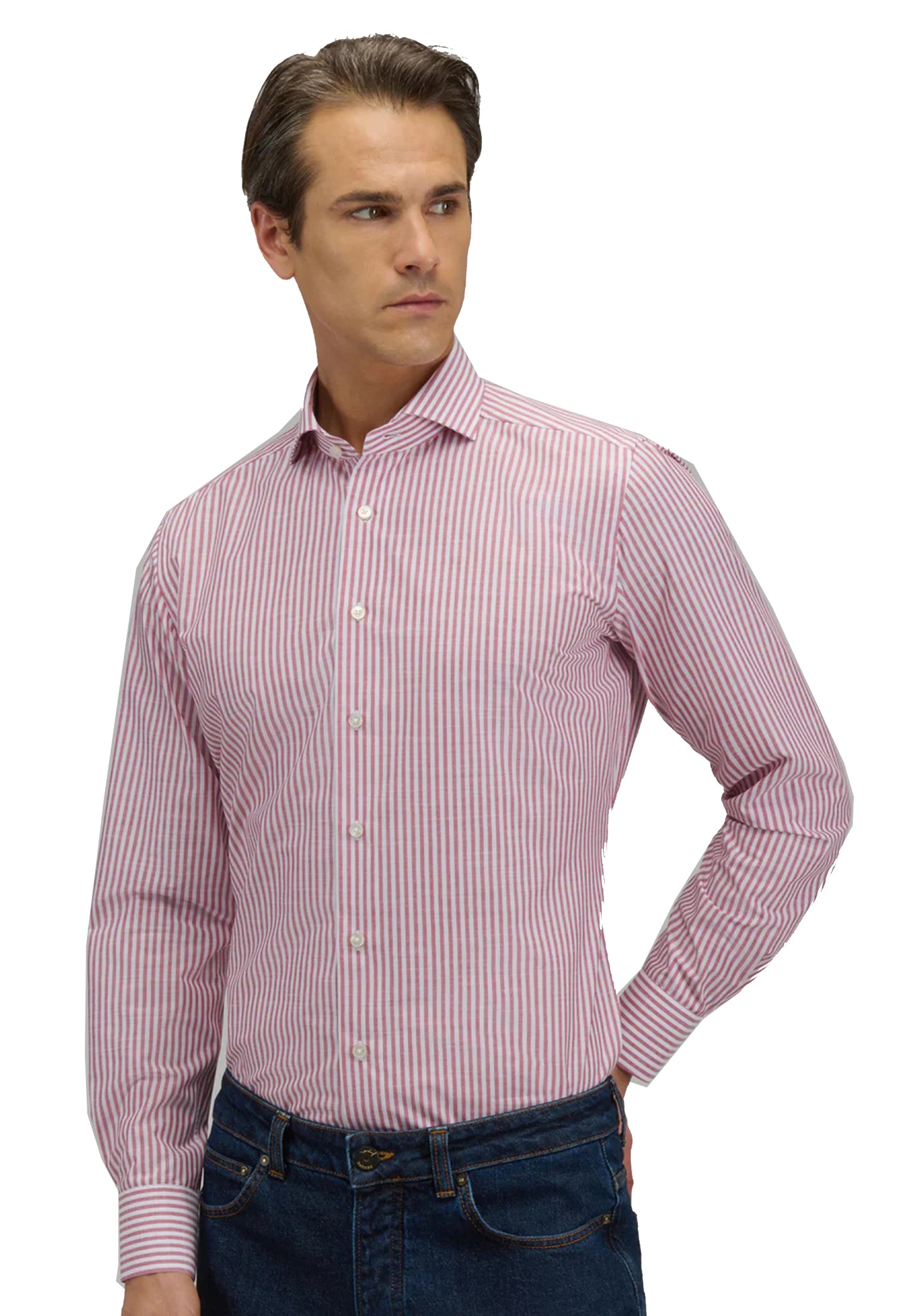 Camicia classica collo francese righe rosse cotone tailor fit Travel Xacus P26 WF536ML/21833 //011 XACUS