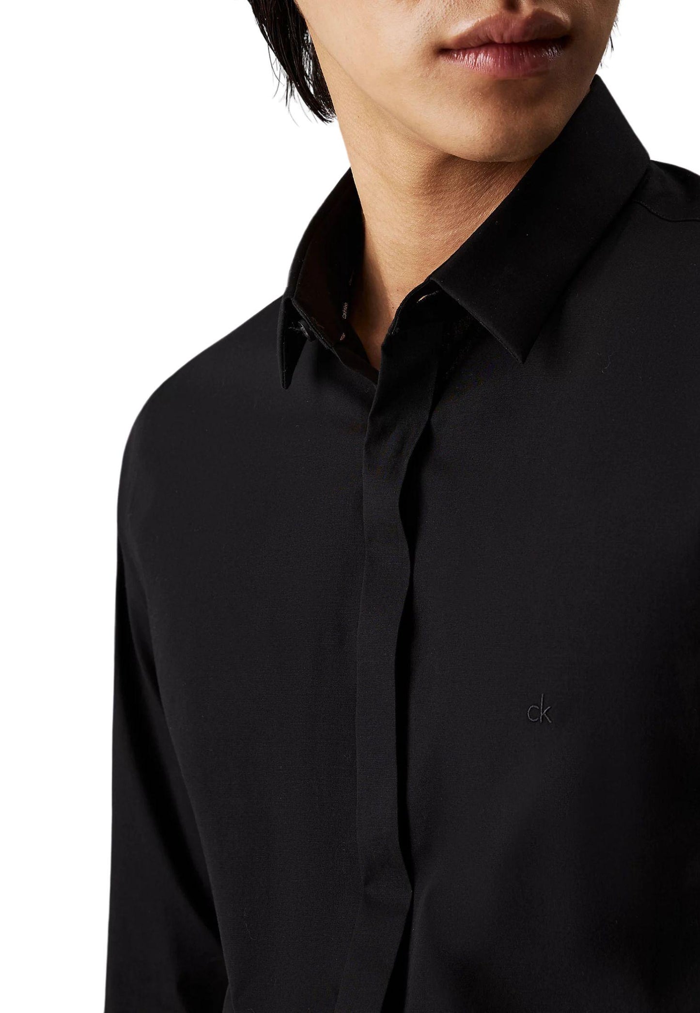 Camicia elasticizzata in Popeline extra slim nero Calvin Klein P25