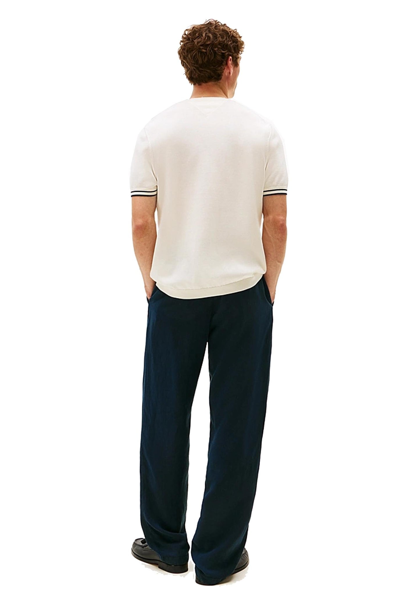 T-shirt girocollo in maglia di cotone bianca contrasto righe Tommy Hilfiger A25 MW0MW39778Z00 Z00Z00 TOMMY HILFIGER