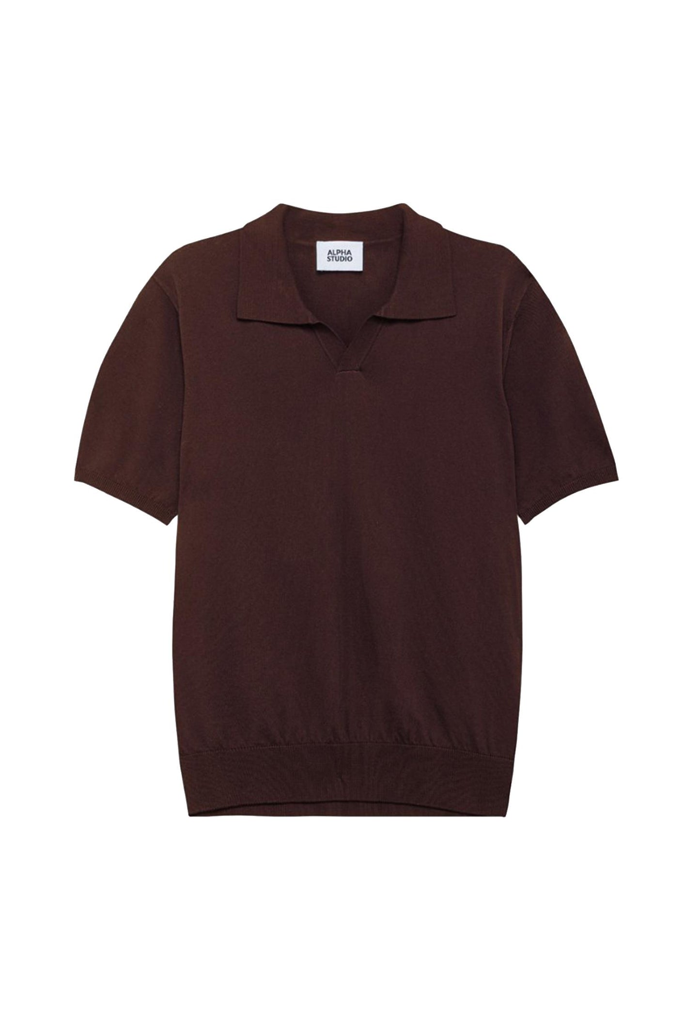 Polo marrone maniche corte in cotone crepe senza bottoni Alpha Studio P26 202601AU 5041B1009 ALPHA