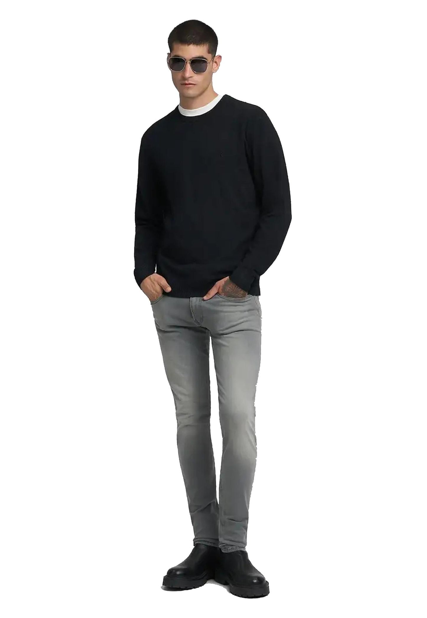 Maglia pullover girocollo nera misto lana Replay A25 UK4854.000.G21901 098098 REPLAY