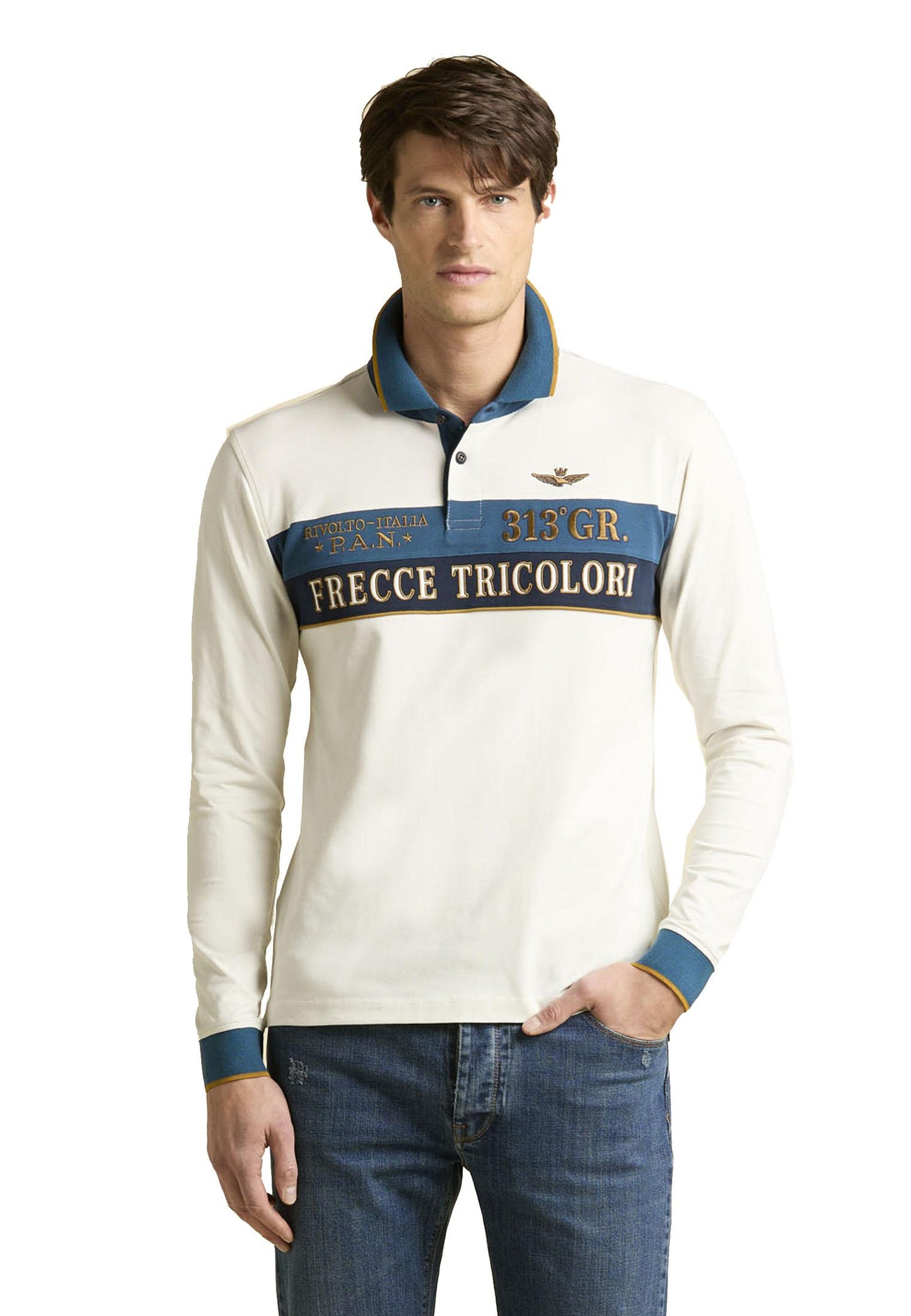 Polo a maniche lunghe bianca e blu Aeronautica Militare A25 252PO1892UP00173 9468594685 AERONAUTICA MILITARE