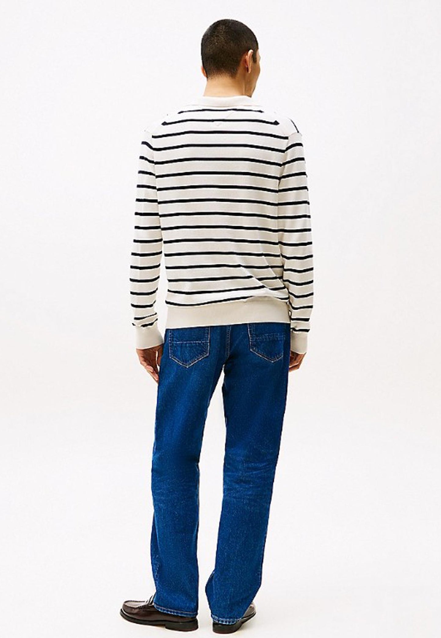 Pullover maglia scollo a V blu a righe colletto polo Tommy Hilfiger P25