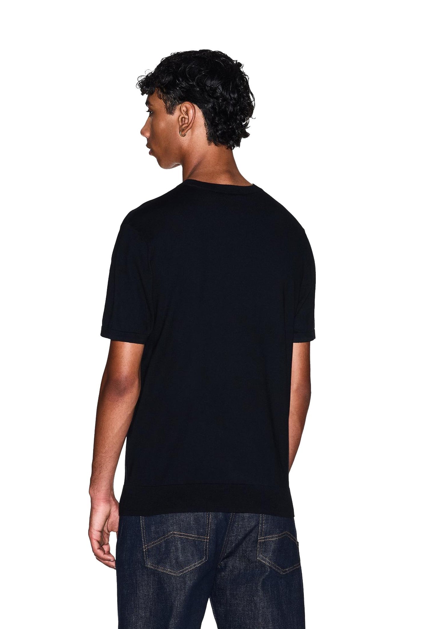 T-shirt nera in maglia cotone maniche corte girocollo Armani Exchange P26 8NZM5C ZM3JZ 12001200 ARMANI EXCHANGE