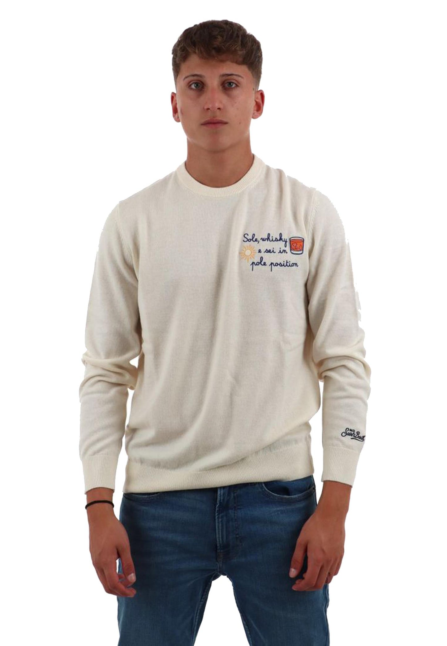 Maglione girocollo beige lana Sole Heron MC2 Saint Barth A25 HER0024 03391I03391I MC2