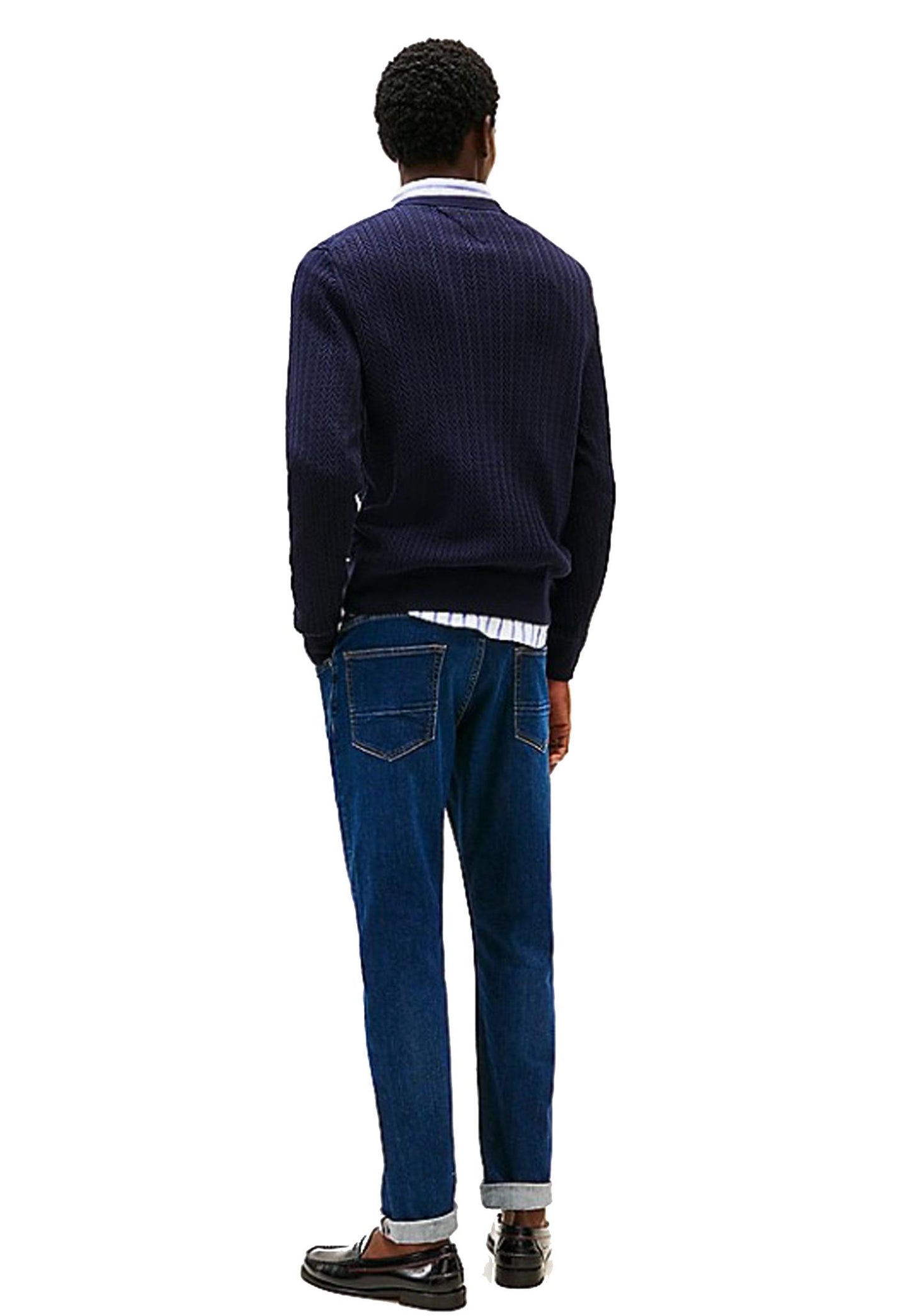 Maglia pullover girocollo cotone blu spina di pesce Tommy Hilfiger P25