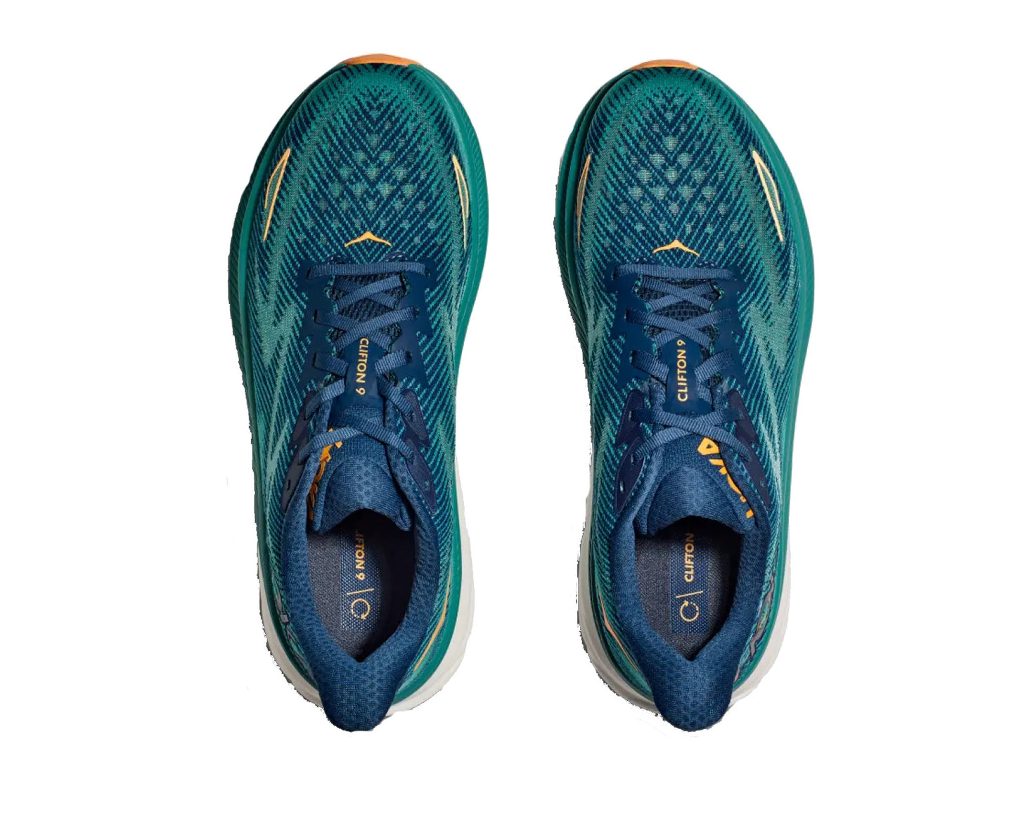 Scarpe sneakers da corsa uomo verde acqua/bianche/arancioni Clifton 9 Hoka A24 1127895 CLIFTON 9 MCNMCN HOKA 