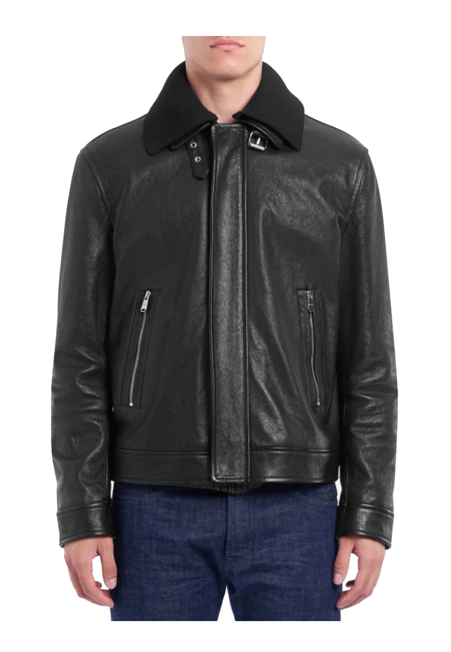 Giubbotto nero pelle aviatore con collo a camicia con zip Dondup A25 UJ976 PL0392U XXX999 DONDUP 
