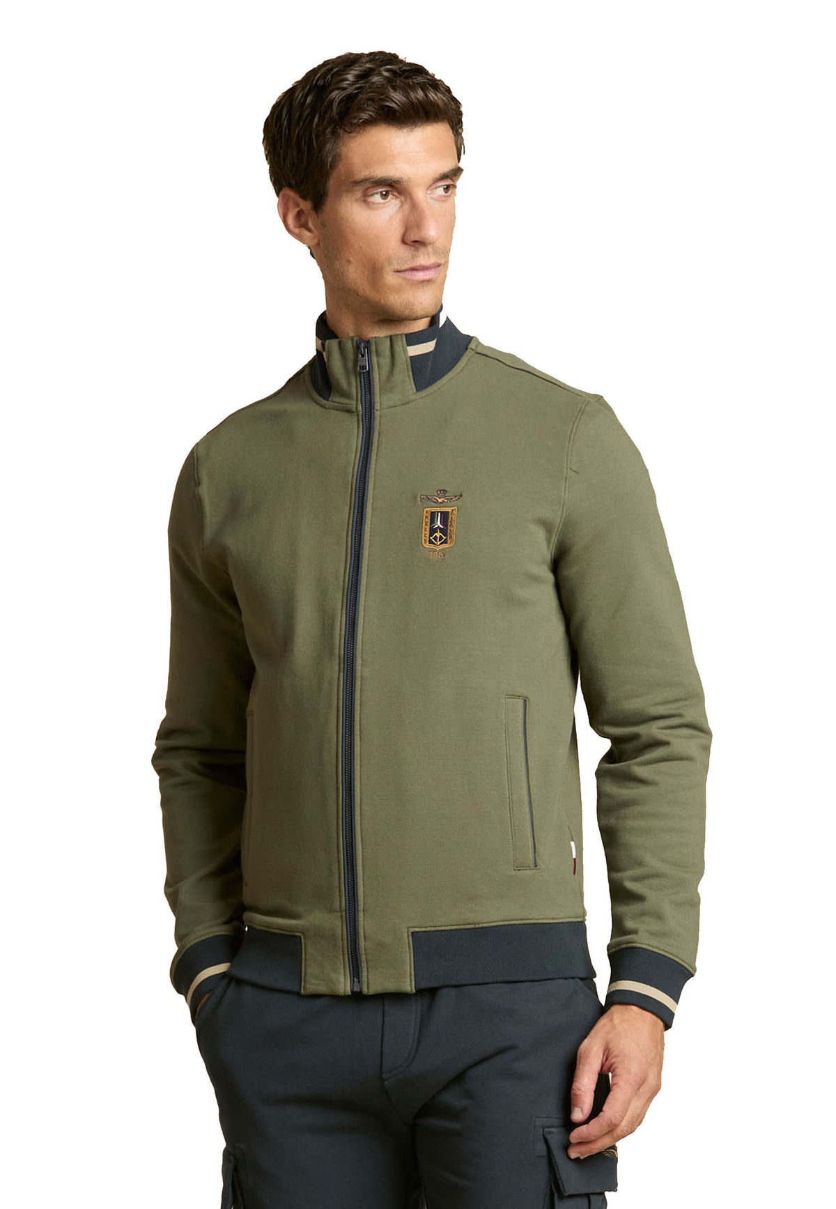 Felpa full zip verde cotone Frecce Tricolori Aeronautica Militare A26 262FE2089UF00662 0730907309 AERONAUTICA MILITARE 