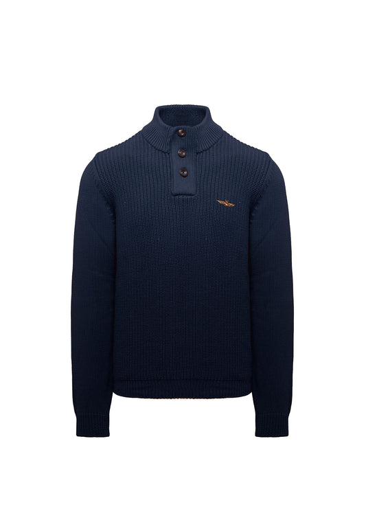Maglia blu cotone con bottoni Aeronautica Militare A26 262MA1572UL00409 0818408184 AERONAUTICA MILITARE 