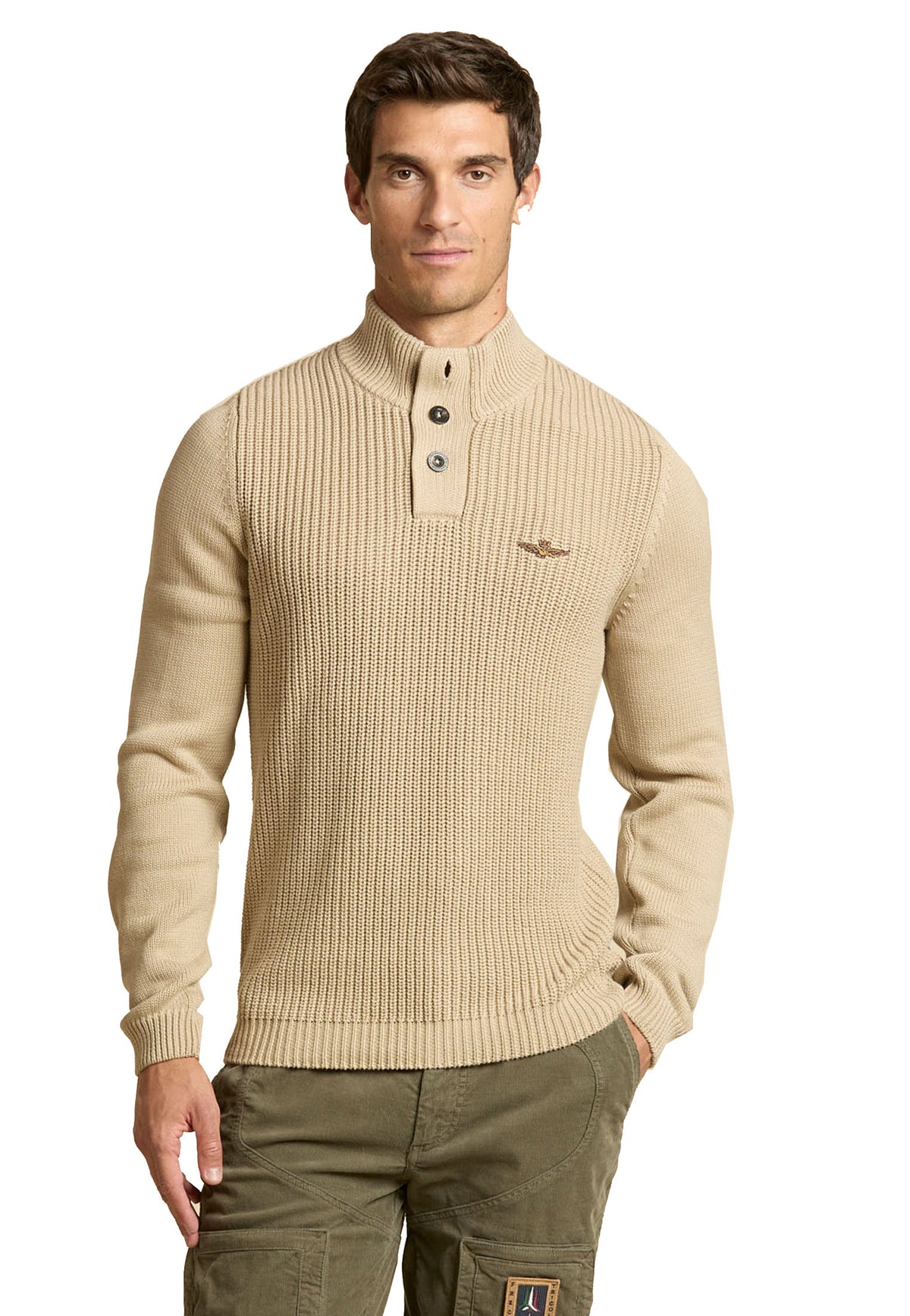 Maglia beige cotone con bottoni Aeronautica Militare A26 262MA1572UL00409 5764657646 AERONAUTICA MILITARE 