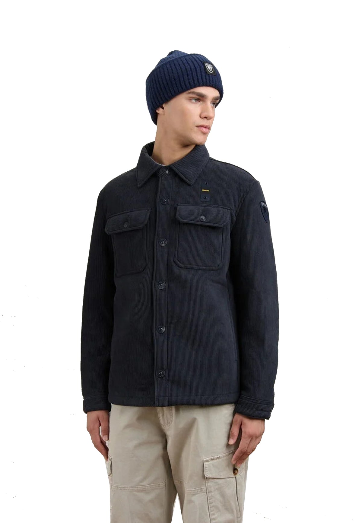 Giubbino blu velluto a costina e interno pelliccia ecologica Blauer A26 26WBLUC04254 888888 BLAUER 