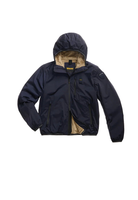 Giubbino blu con cappuccio interna pelliccia ecologica Blauer A26 26WBLUC11056 888888 BLAUER 