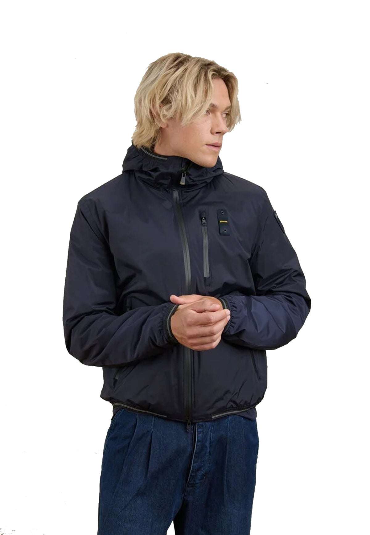 Giubbino blu con cappuccio interna pelliccia ecologica Blauer A26 26WBLUC11056 888888 BLAUER 
