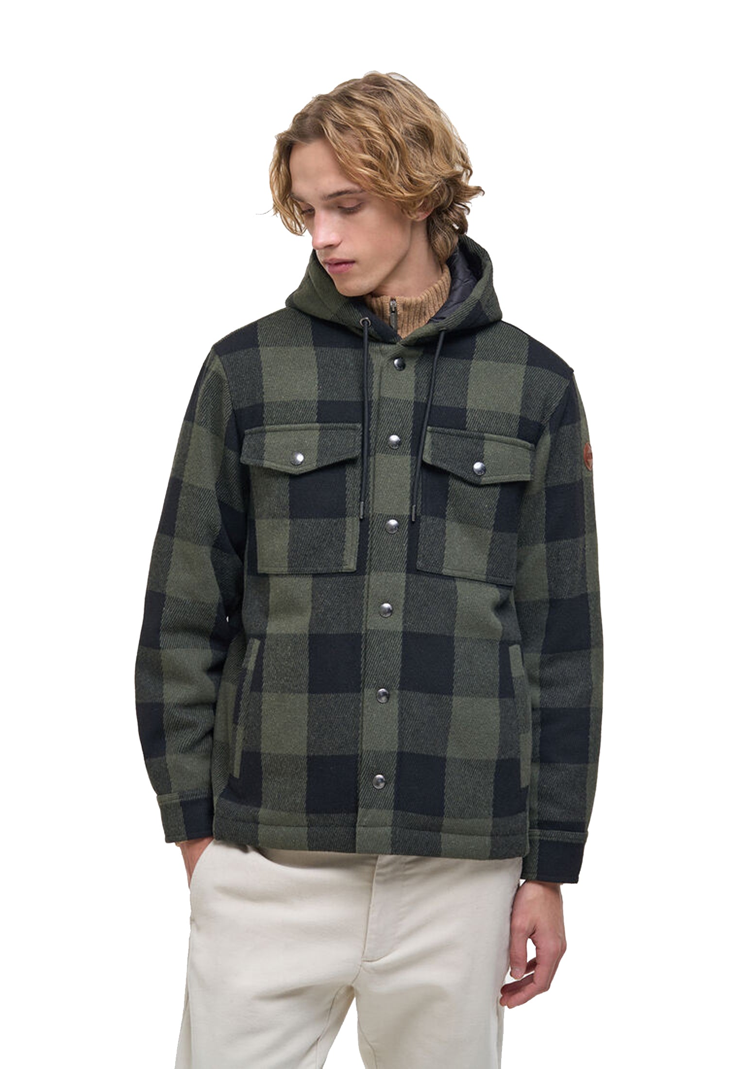 Giacca overshirt imbottita con cappuccio verde flanella quadri Colmar A26 11000015 3MO797 COLMAR ORIGINALS 