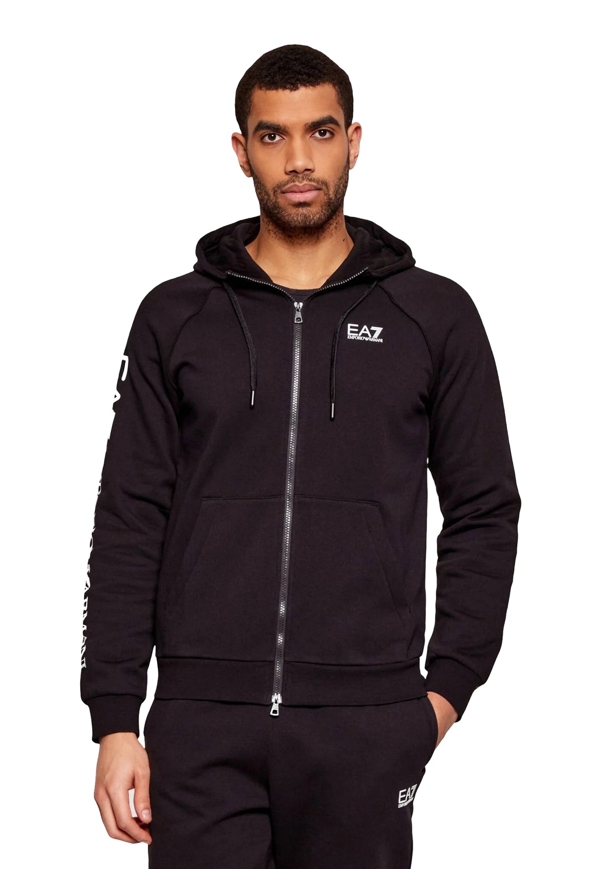 Felpa con cappuccio full zip nera misto cotone EA7 Armani A26 7M001047 AF10377 MC001MC001 EA7 