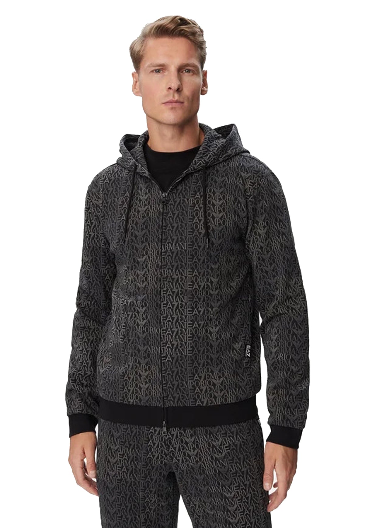 Felpa con cappuccio e full zip nera monogramma EA7 Armani A26 7M002206 AF12660 FC099FC099 EA7 