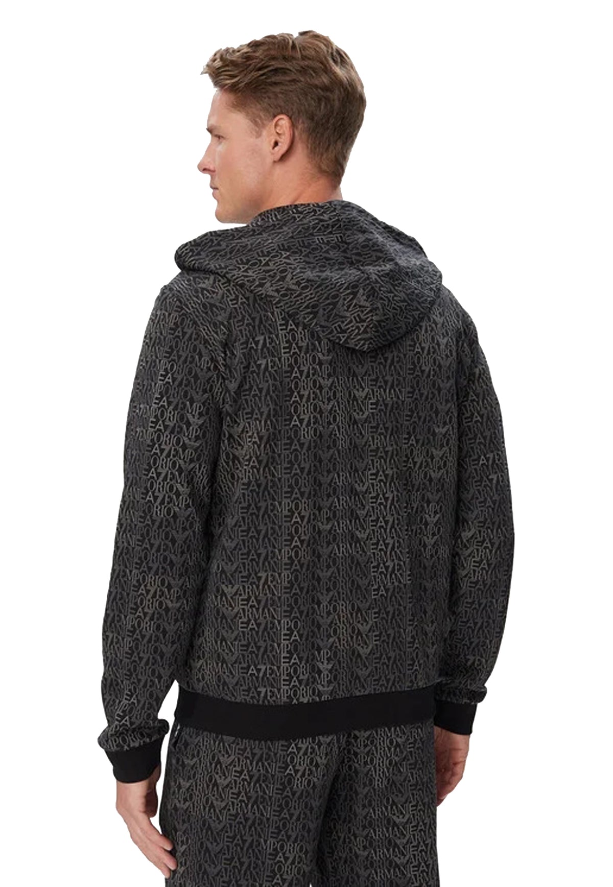 Felpa con cappuccio e full zip nera monogramma EA7 Armani A26 7M002206 AF12660 FC099FC099 EA7 