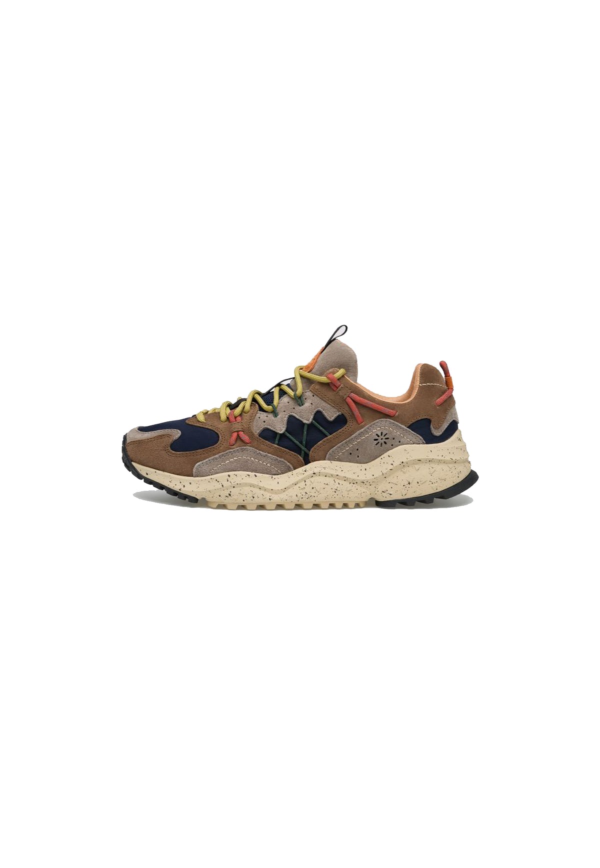Scarpe sneakers marrone e nero pelle Yamabushi uomo Flower Mountain A26 2019509 03 1D33 //BROWN BLACK FLOWER 