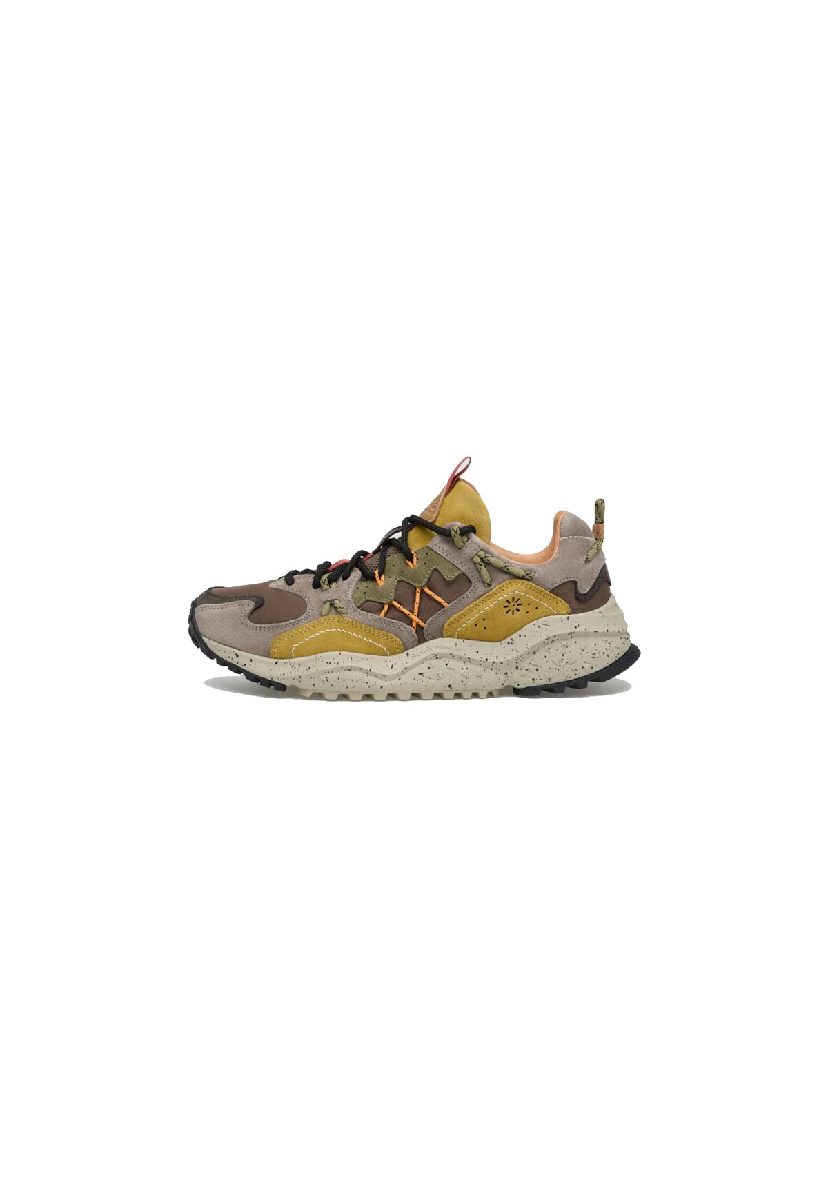 Scarpe sneakers pelle Yamabushi uomo marrone e verdi Flower Mountain A26 2019509 03 4D96 //MUD DARK FLOWER 