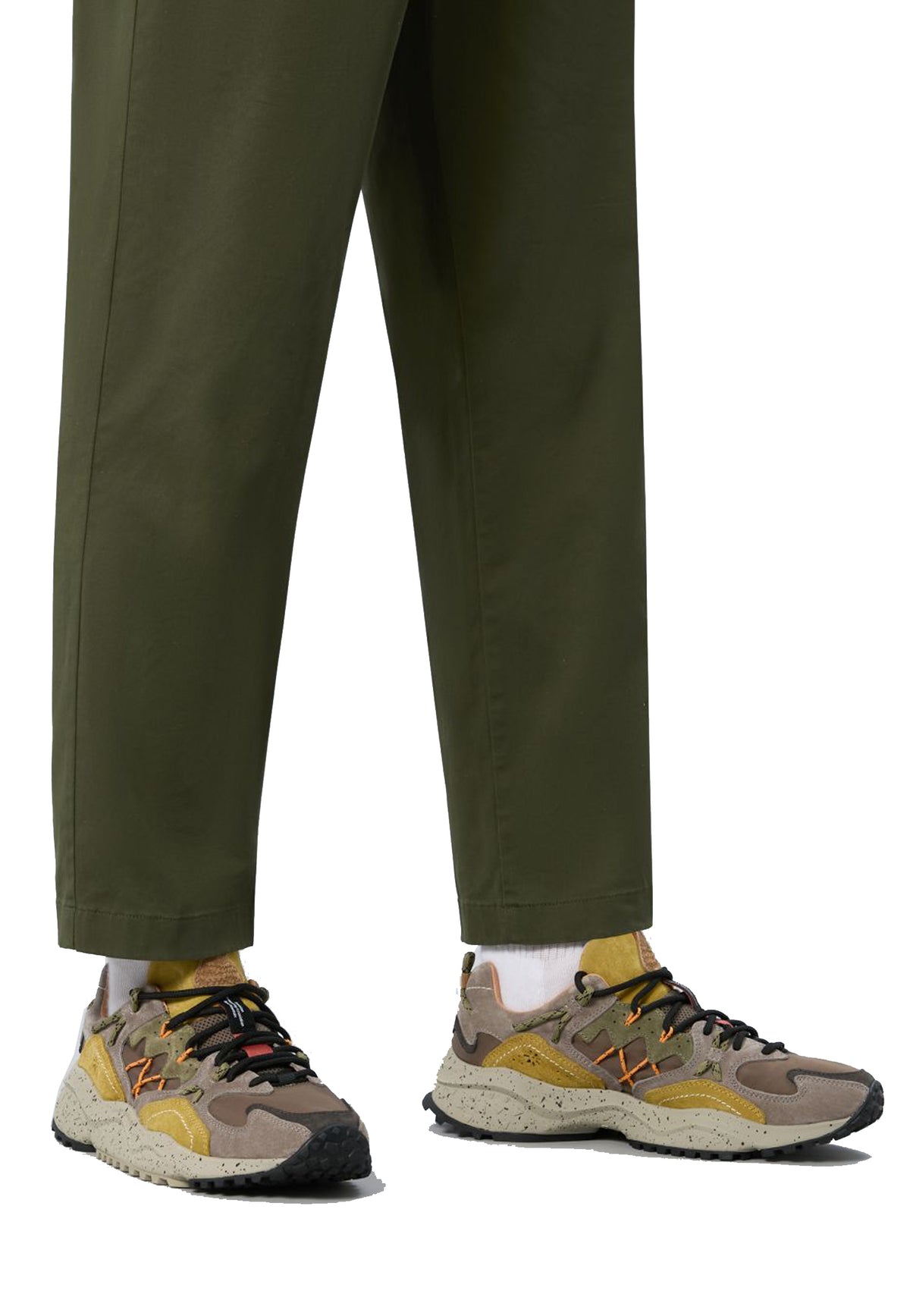 Scarpe sneakers pelle Yamabushi uomo marrone e verdi Flower Mountain A26 2019509 03 4D96 //MUD DARK FLOWER 