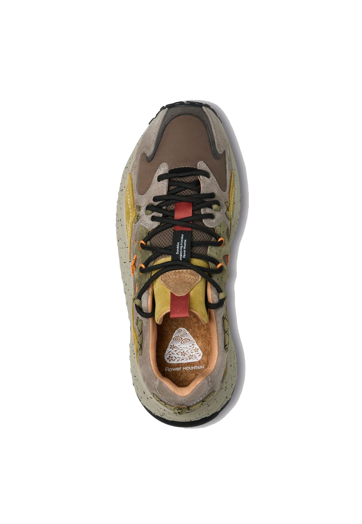 Scarpe sneakers pelle Yamabushi uomo marrone e verdi Flower Mountain A26 2019509 03 4D96 //MUD DARK FLOWER 