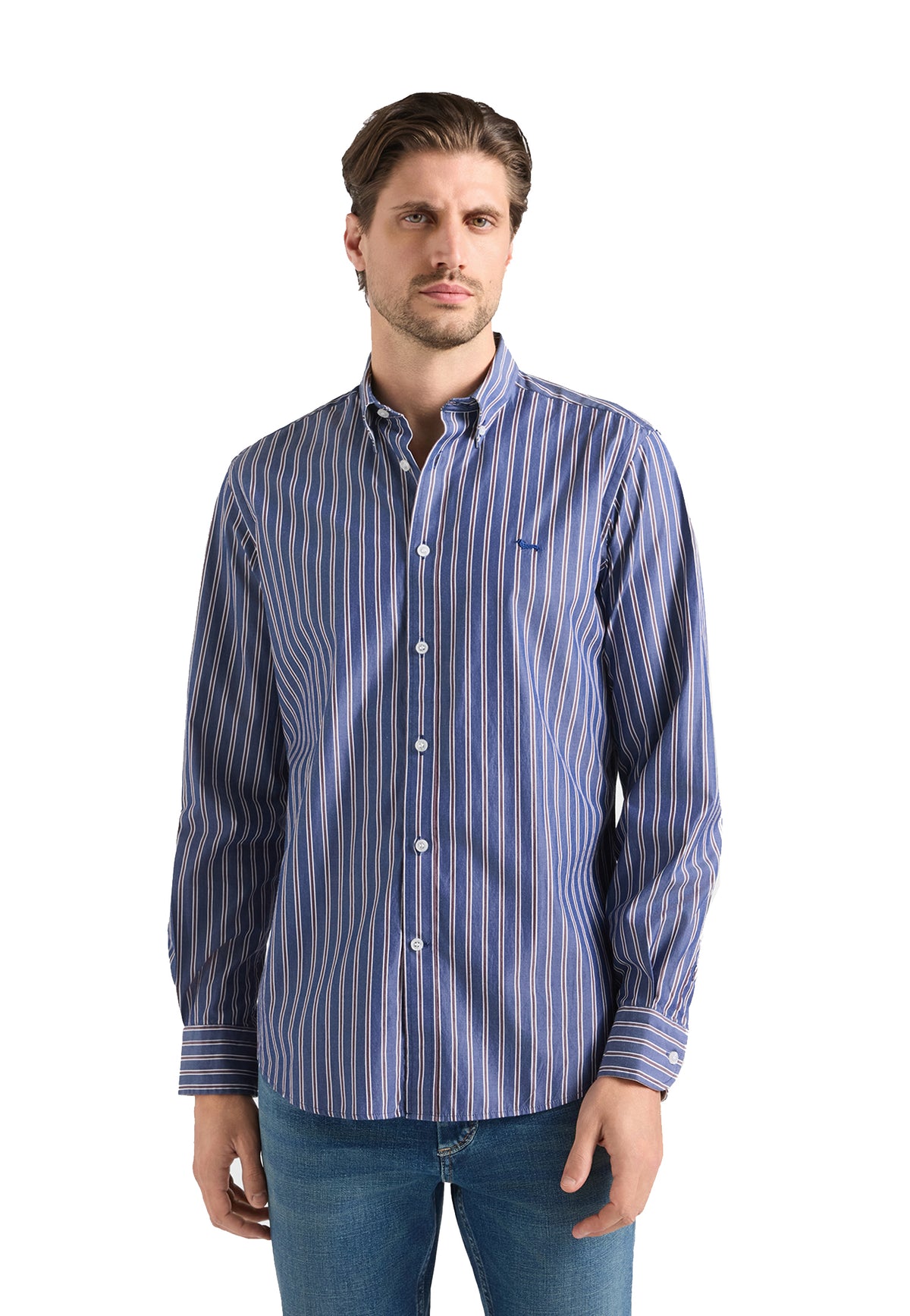 Camicia blu a righe marroni cotone Harmont & Blaine A26 CRR011013954M 801801 HARMONT&BLAINE 
