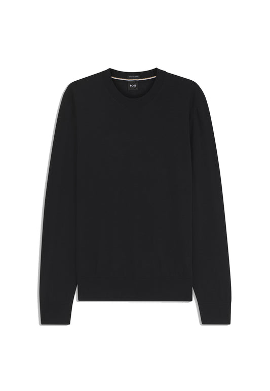 Maglione girocollo a coste pullover lana nero regular fit Hugo Boss A26 50565469 001001 HUGO BOSS 