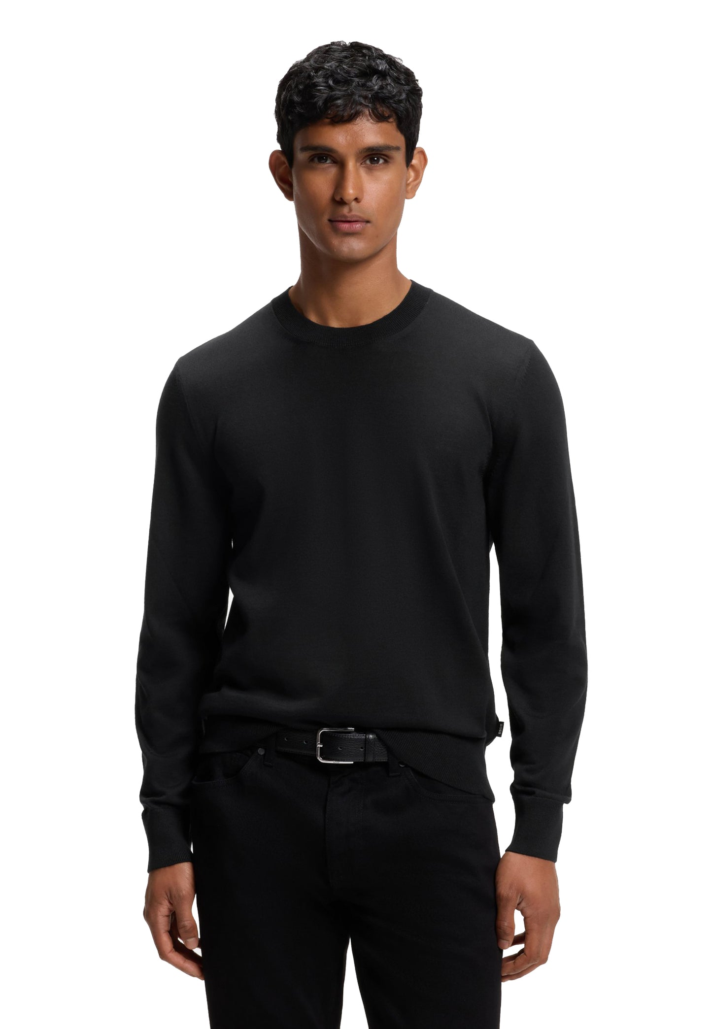 Maglione girocollo a coste pullover lana nero regular fit Hugo Boss A26 50565469 001001 HUGO BOSS 