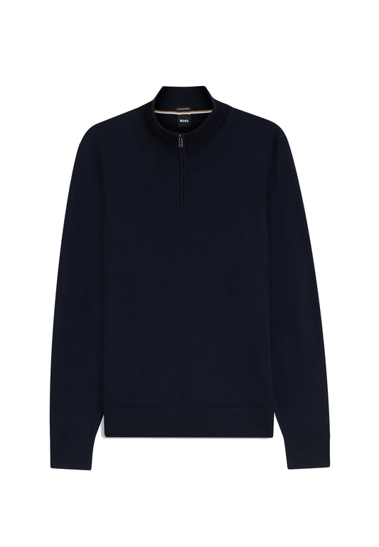 Maglia pullover colletto con zip blu scuro lana merino Hugo Boss A26 50565499 404404 HUGO BOSS 