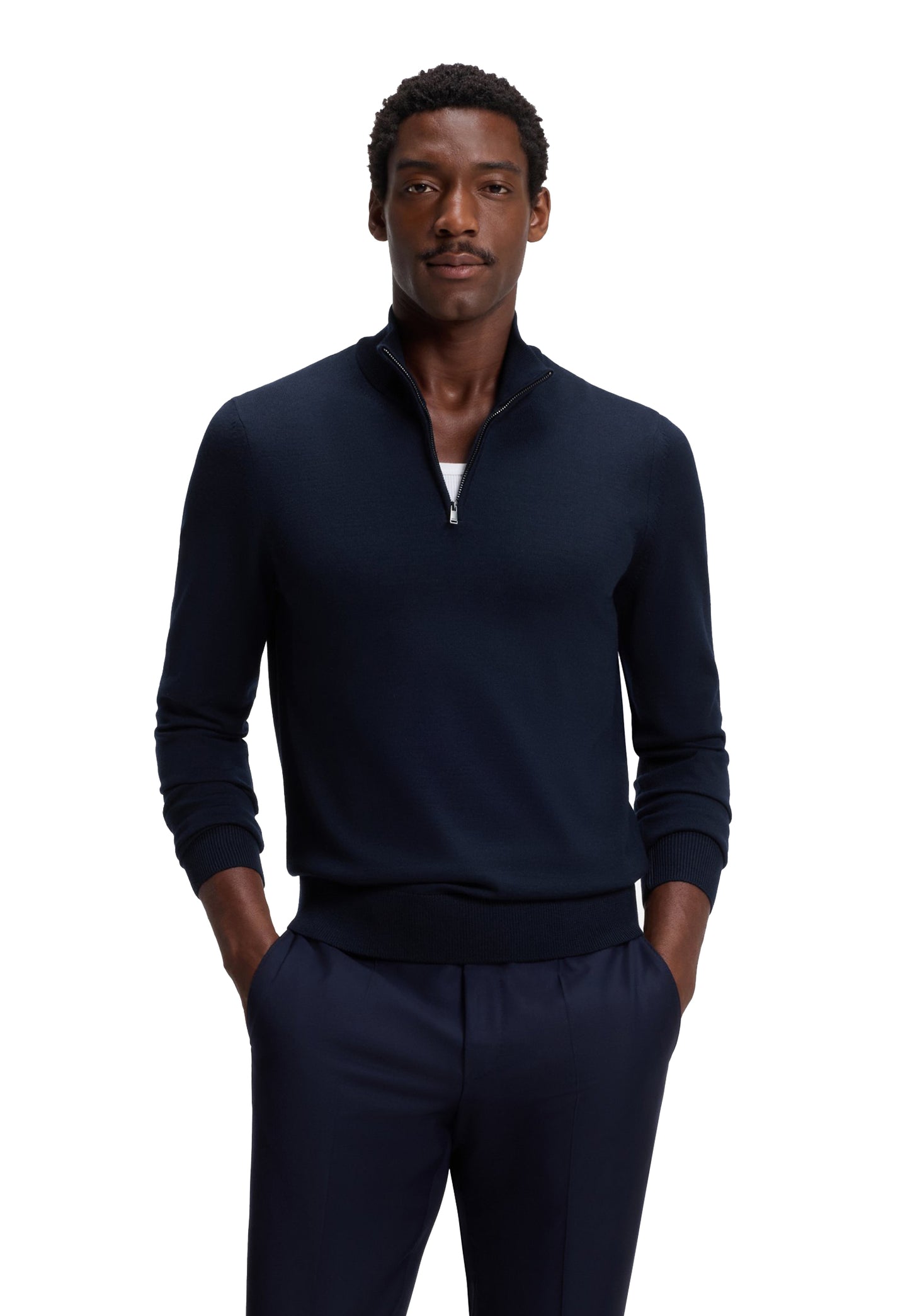 Maglia pullover colletto con zip blu scuro lana merino Hugo Boss A26 50565499 404404 HUGO BOSS 