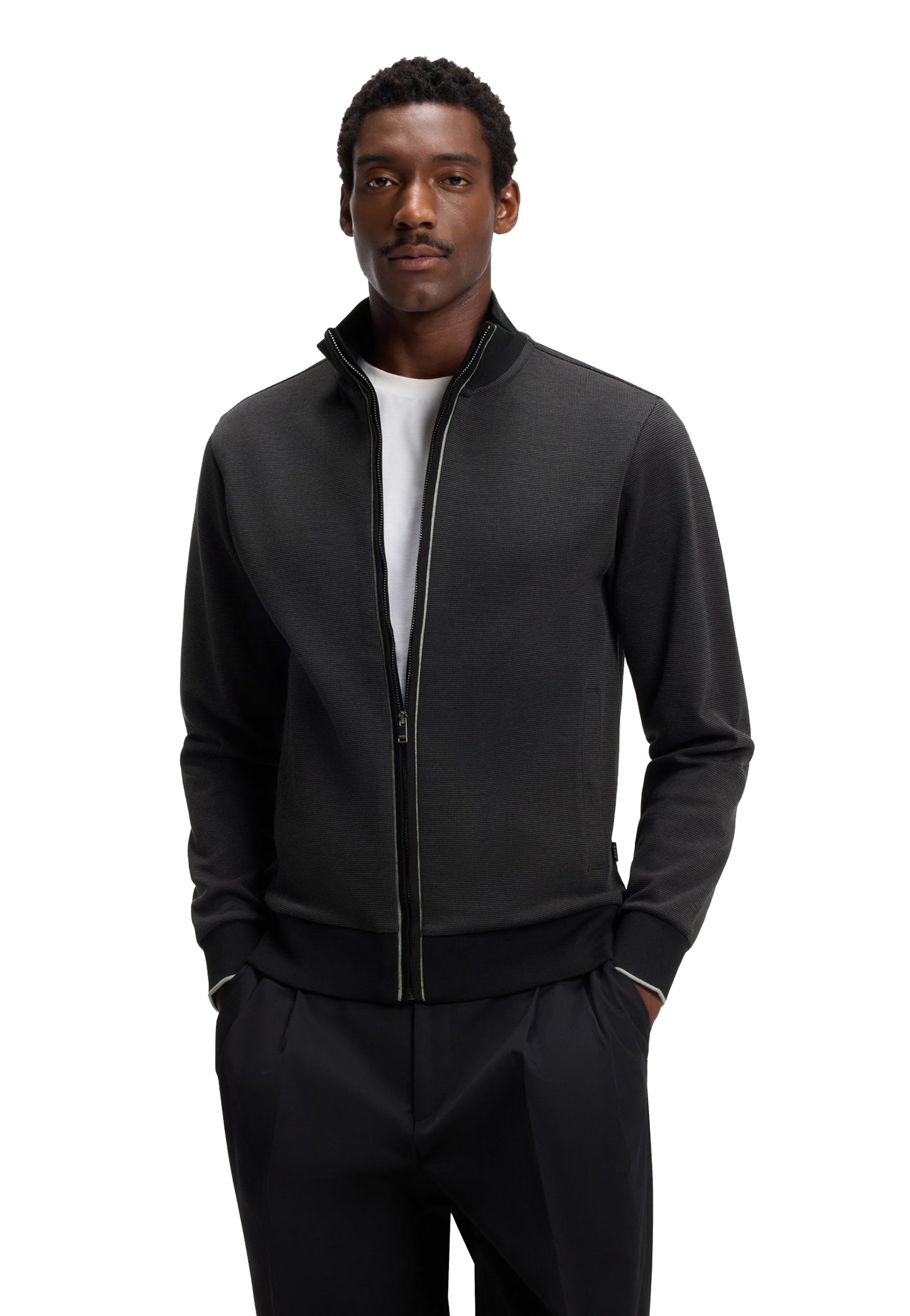 Felpa nera full zip cotone con colletto Hugo Boss A26 50565602 001001 HUGO BOSS 