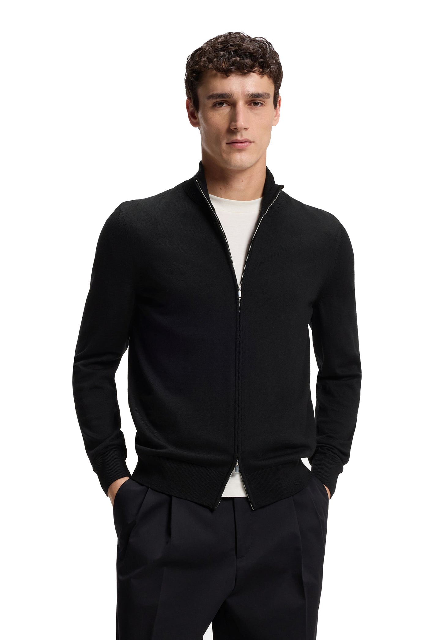 Maglia full zip nera lana merino Hugo Boss A26 50566344 001001 HUGO BOSS 