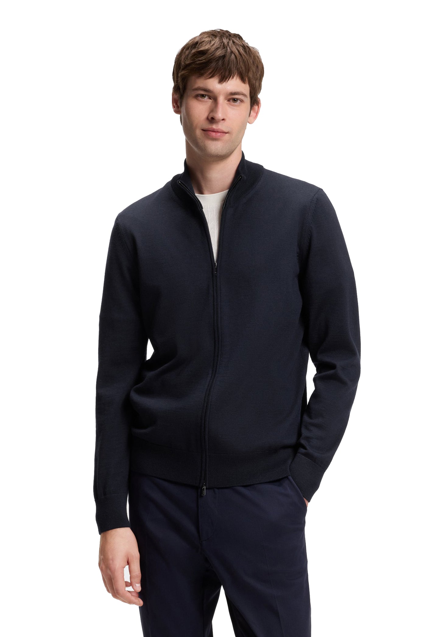 Maglia full zip lana merino blu scuro Hugo Boss A26 50566344 404404 HUGO BOSS 