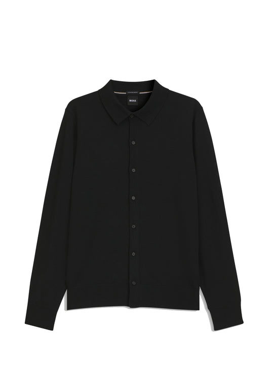 Cardigan maglia con colletto e chiusura bottoni nera lana vergine Hugo Boss A26 50570634 001001 HUGO BOSS 