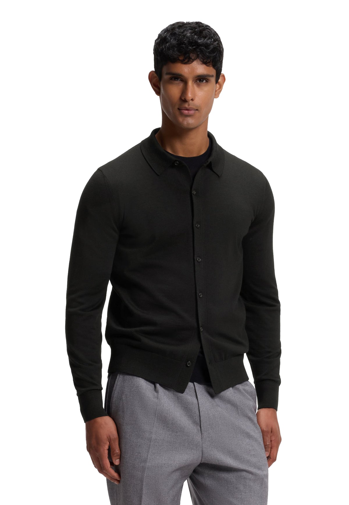 Cardigan maglia con colletto e chiusura bottoni nera lana vergine Hugo Boss A26 50570634 001001 HUGO BOSS 