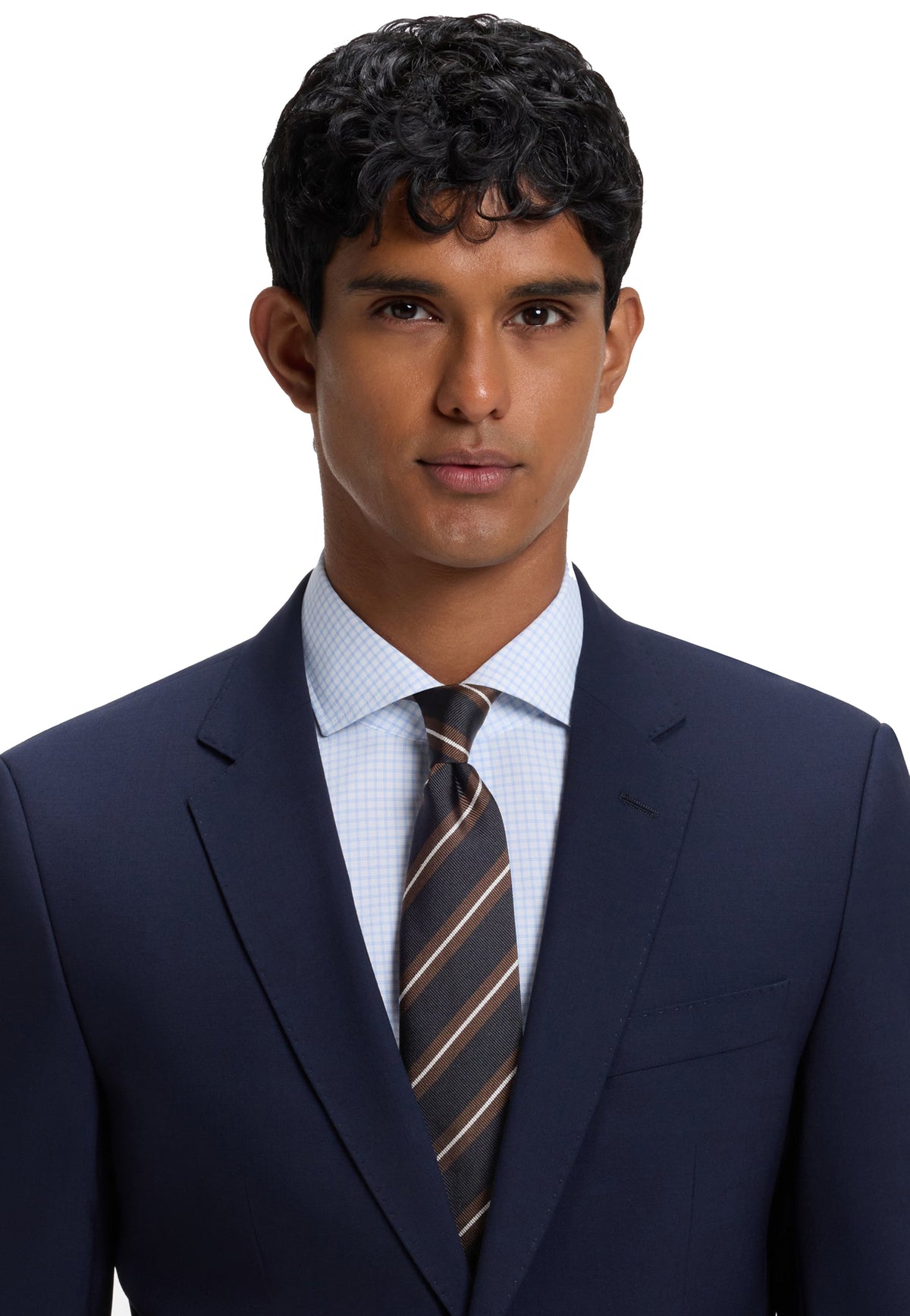 Cravatta blu e marrone misto seta a righe diagonali Hugo Boss A26 50571680 209209 HUGO BOSS 
