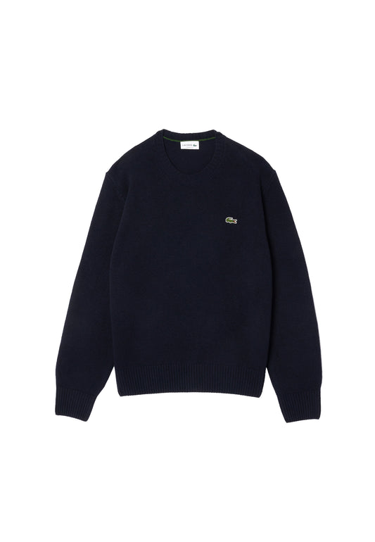 Maglione girocollo con ricamo sul petto in lana cardata blu navy Lacoste A26 AH2916 166166 LACOSTE 