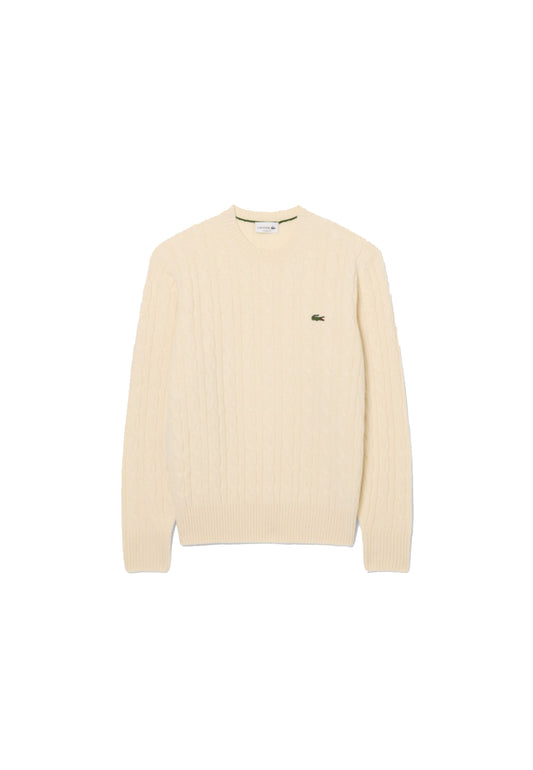 Maglia girocollo pullover beige trecce lana Lacoste A26 AH2924 XFJXFJ LACOSTE 