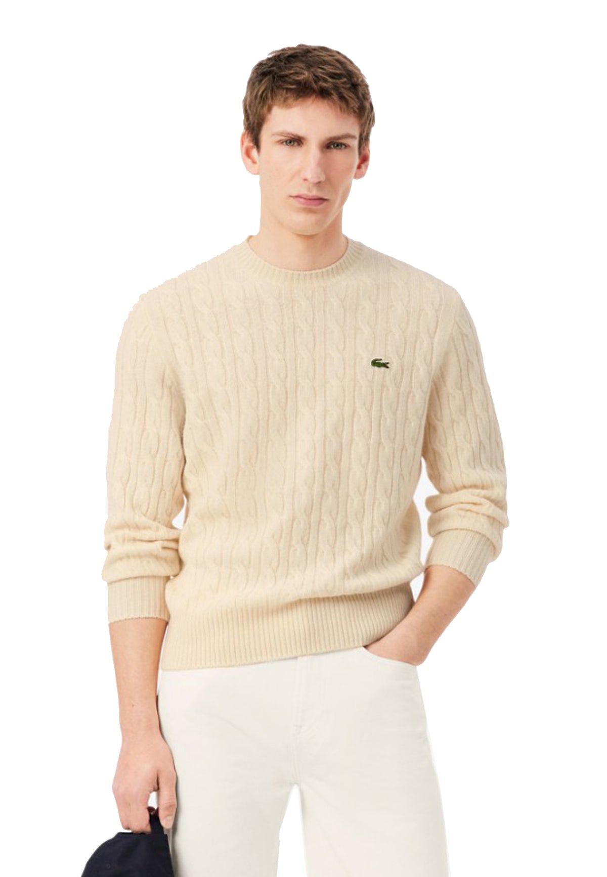 Maglia girocollo pullover beige trecce lana Lacoste A26 AH2924 XFJXFJ LACOSTE 