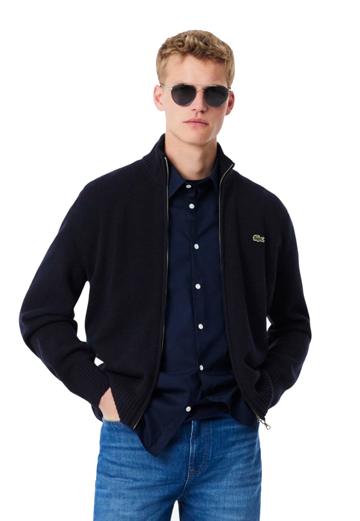 Maglione pullover con zip blu lana Lacoste A26 AH5181 166166 LACOSTE 