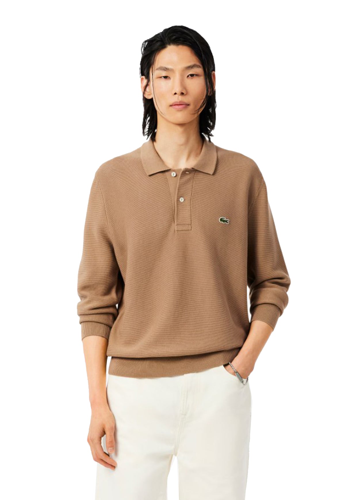 Maglia a polo maniche lunghe marrone cotone Lacoste A26 AH9904 SIXSIX LACOSTE 