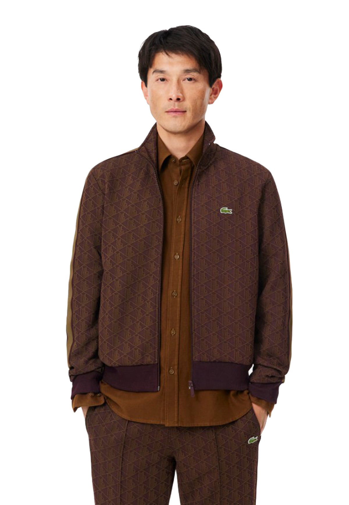 Felpa full zip marrone tuta jacquard Lacoste A26 SH1368 WD9WD9 LACOSTE 
