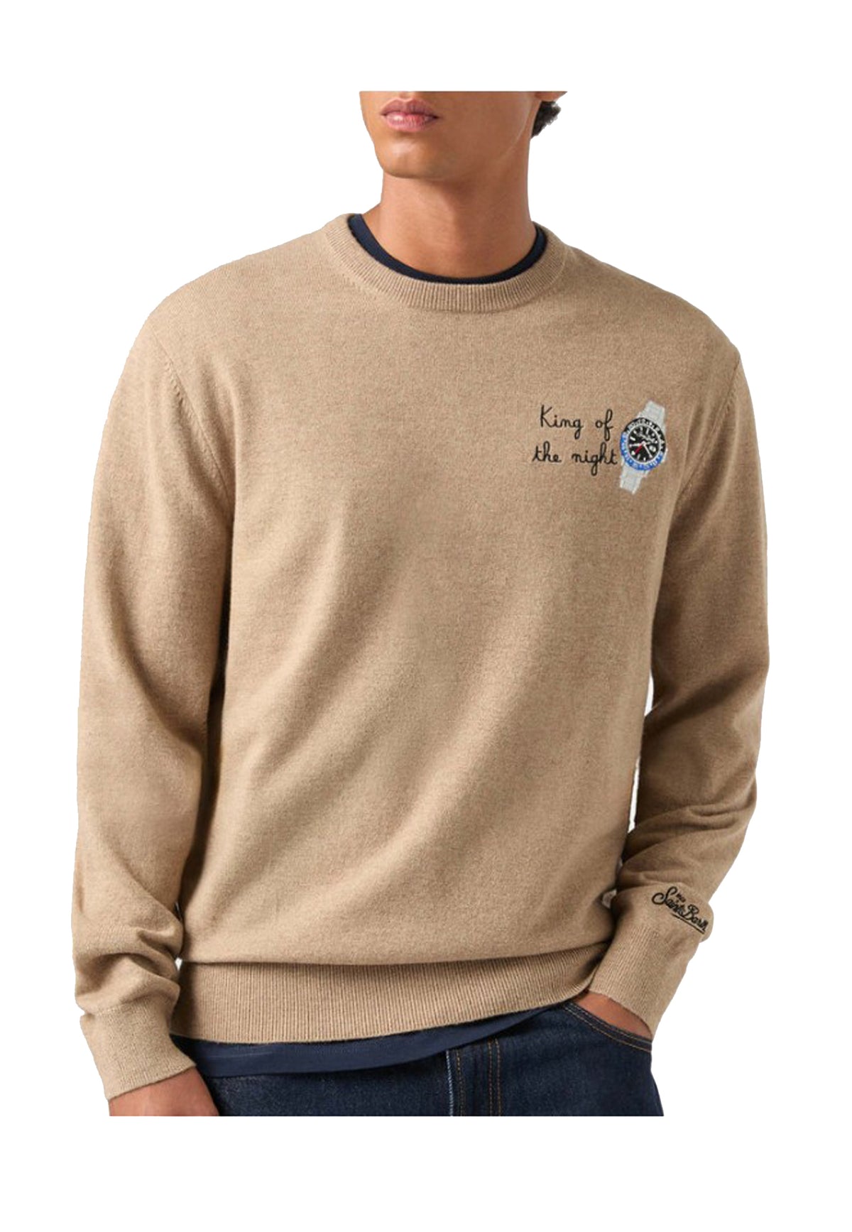Maglia girocollo beige misto lana cashmere Heron Light King MC2 Saint Barth A26 HER0024 00542M00542M MC2 