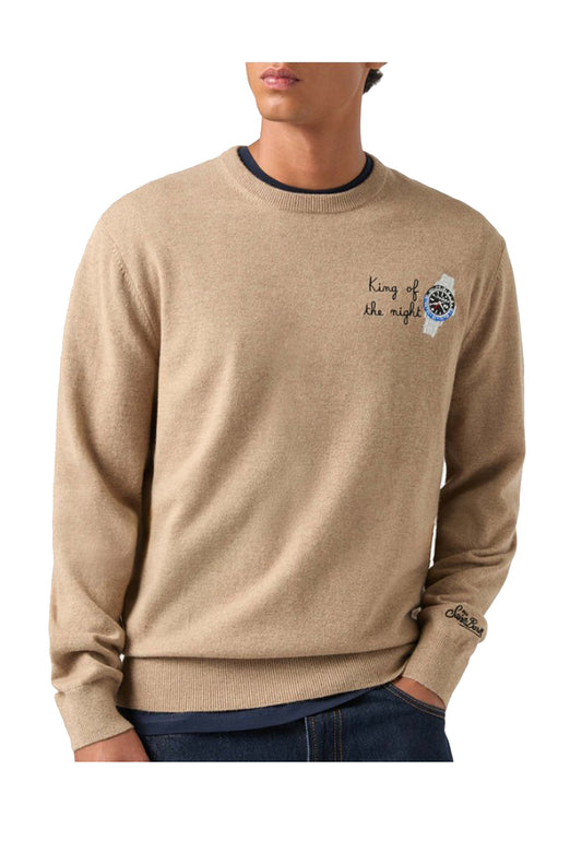 Maglia girocollo beige misto lana cashmere Heron Light King MC2 Saint Barth A26 HER0024 00542M00542M MC2 