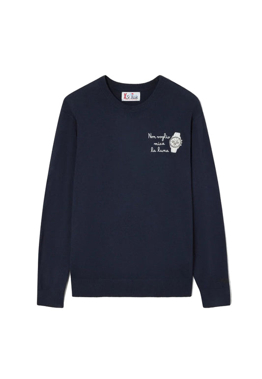 Maglia girocollo blu misto lana Heron Light Luna MC2 Saint Barth A26 HER0024 02930M02930M MC2 