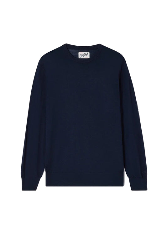 Maglia girocollo blu lana merino Regent MC2 Saint Barth A26 REGE013 00044M00044M MC2 