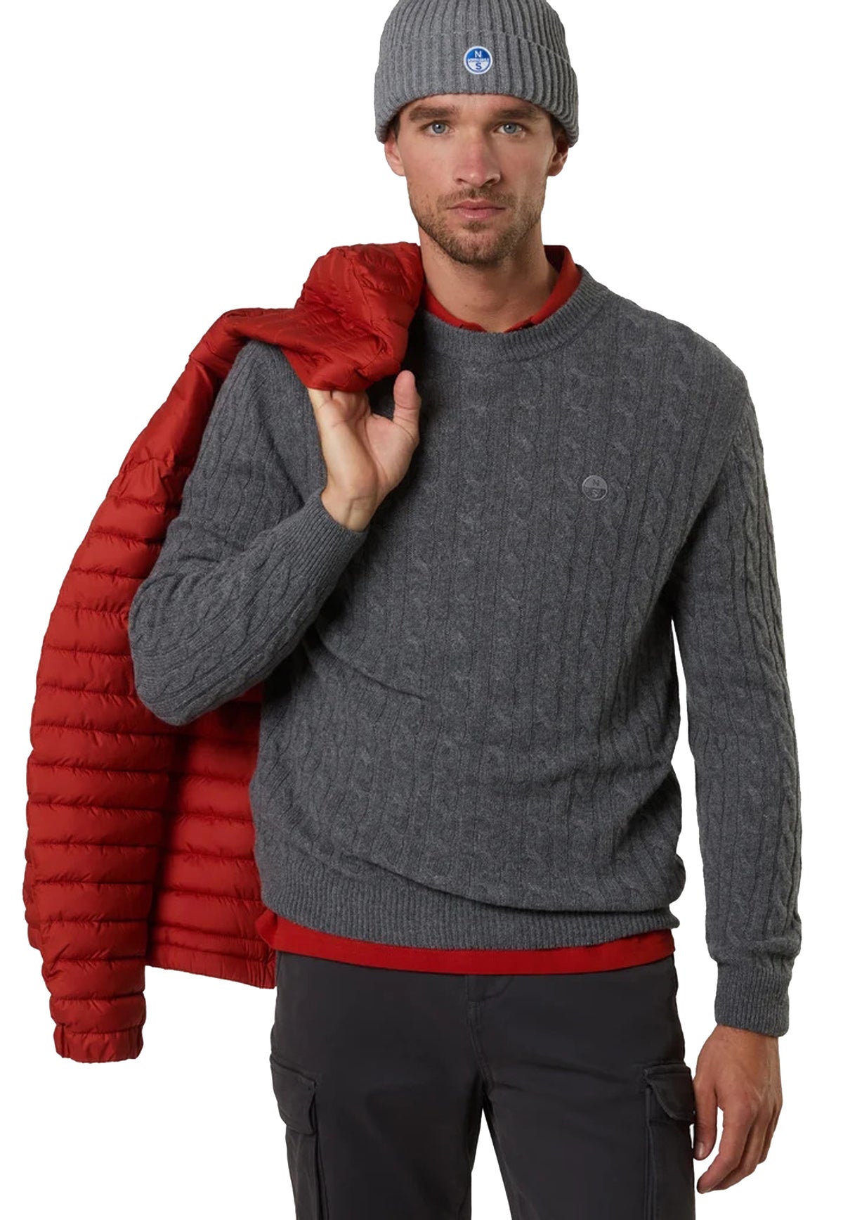 Maglione girocollo a trecce grigio misto lana cashmere North Sails A26 699491 09280928 NORTH SAILS 