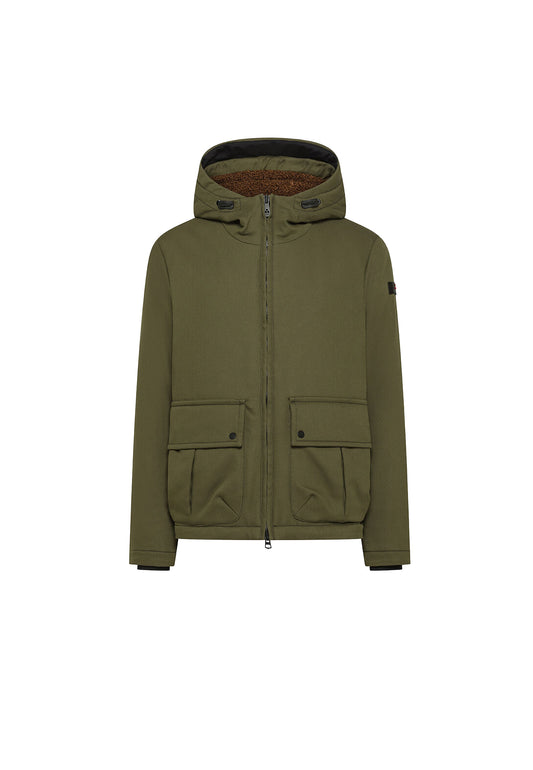 Giacca corta con cappuccio verde DOUGAL KI 01 ECOFUR Peuterey A26 PEU5972 01112048 689689 PEUTEREY 